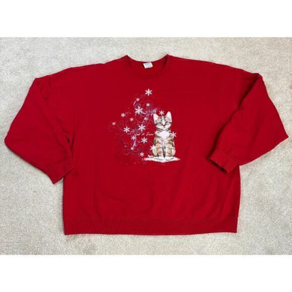 Jerzees Nublend Vintage Cat Let It Snow Graphic Sweatshirt Red Size 2X